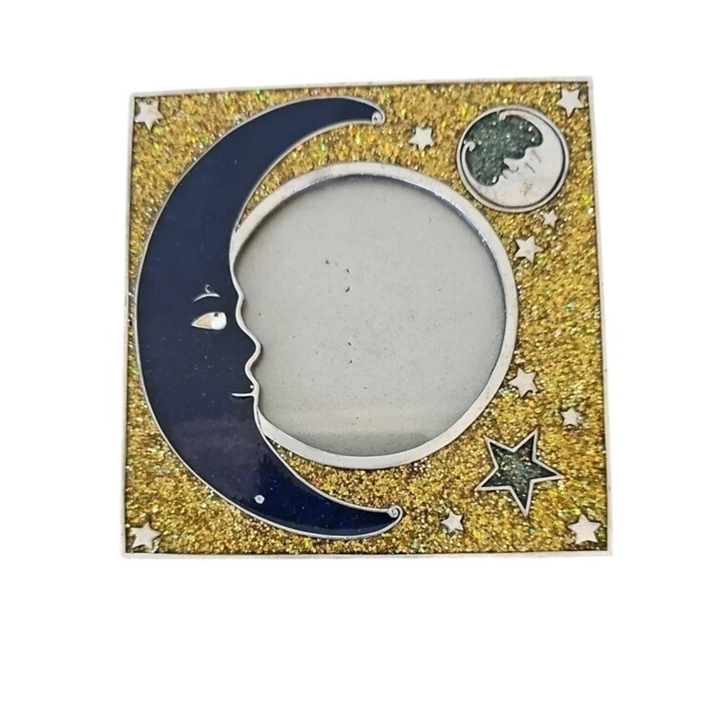 Vintage Celestial Crescent Moon Star Gold Glitter Square Photo Frame 5x5 Y2K